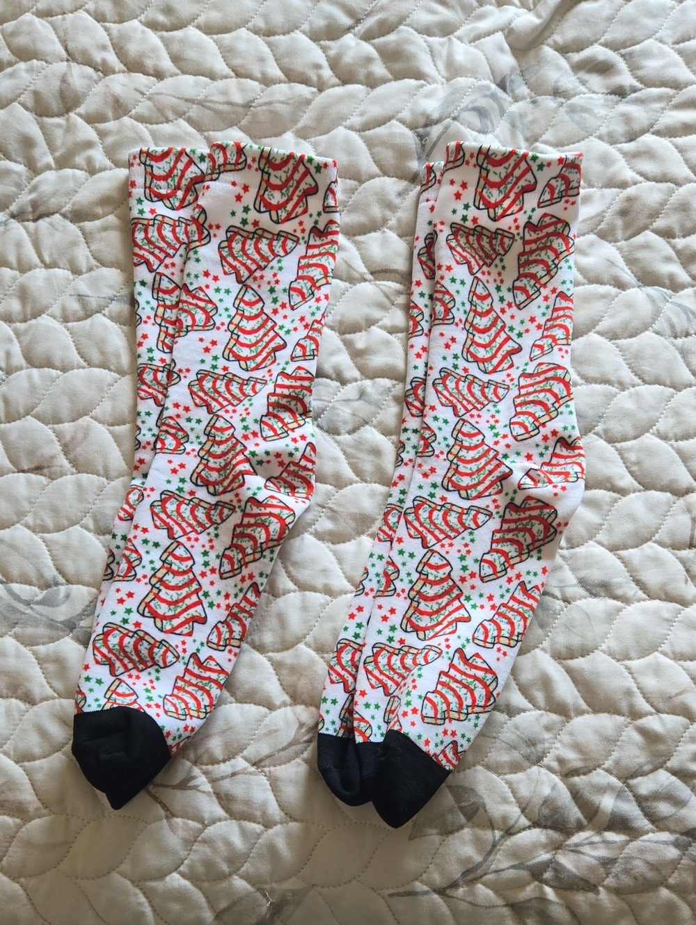 Holiday Crew Socks with Red & Green Tree Pattern Little DEBBIE TREES